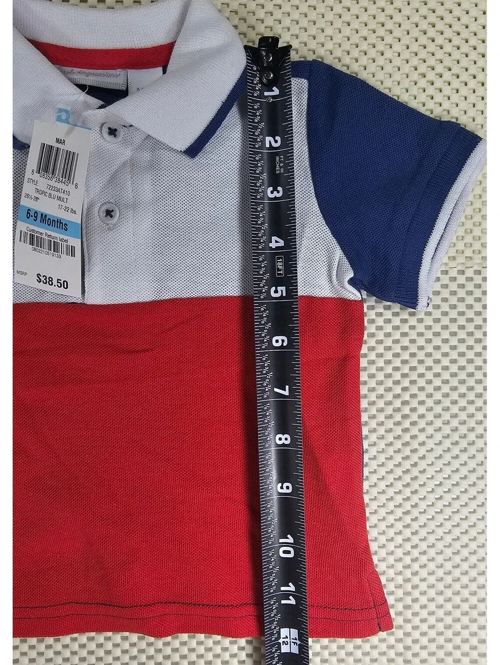 First Impressions Baby Polo Shirt, Red, White, and Blue. Size 6-9 M. #AMERICANA